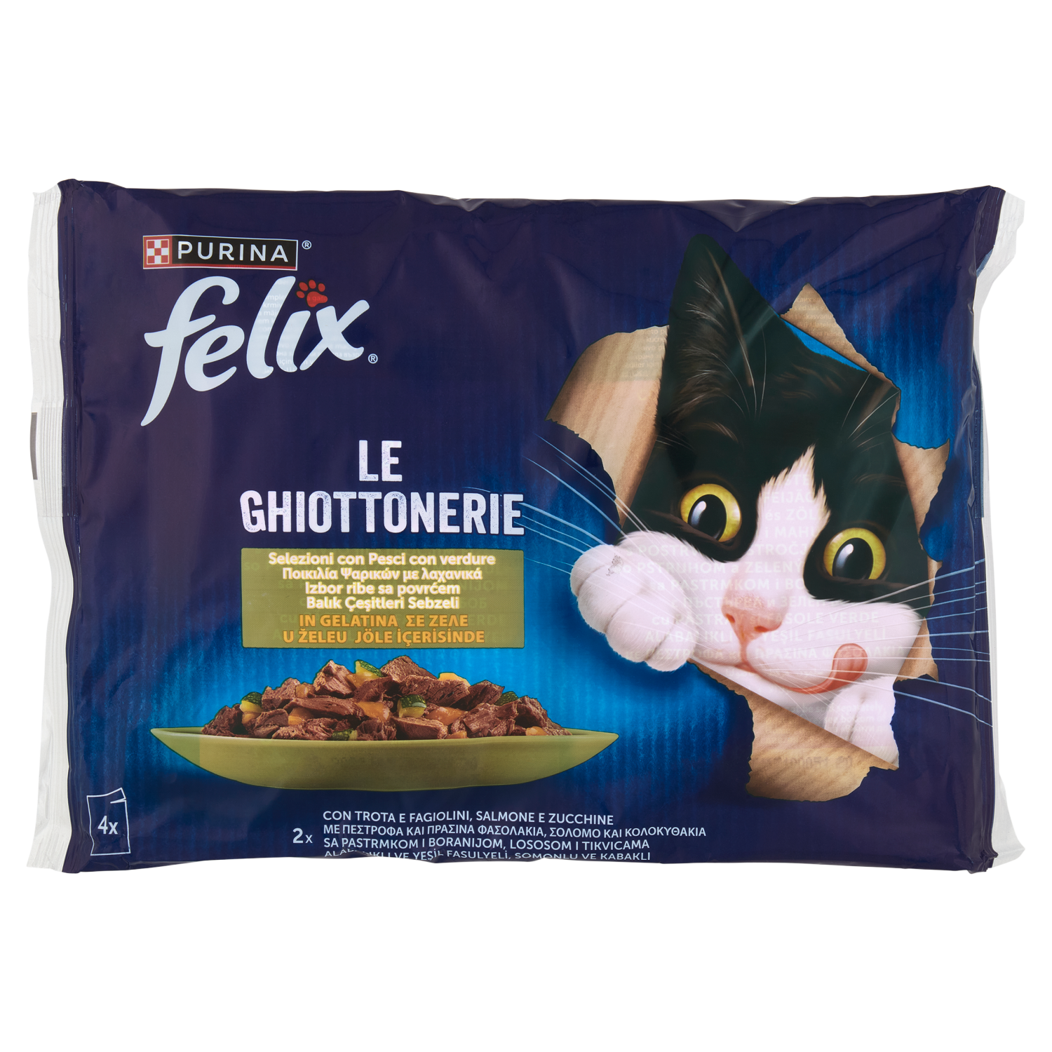 FELIX Le Ghiottonerie Selezioni Con Pesci Con Verdure In Gelatina Trota, Salmone 4x85g