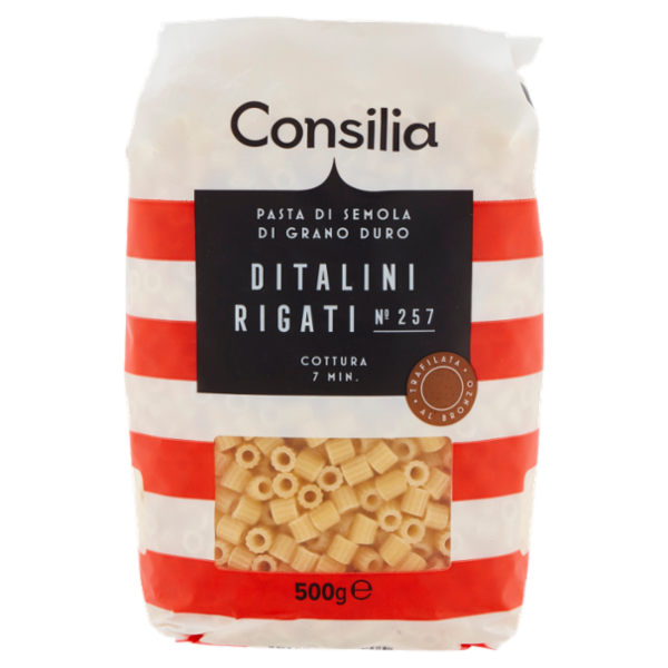 Consilia Pasta di Semola Trafilata al Bronzo Ditalini Rigati 500 g