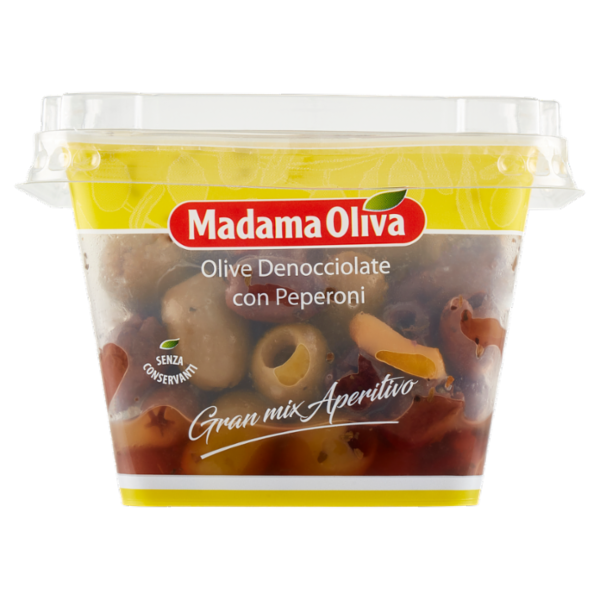 Madama Oliva Gran mix Aperitivo Olive Denocciolate con Peperoni 220 g