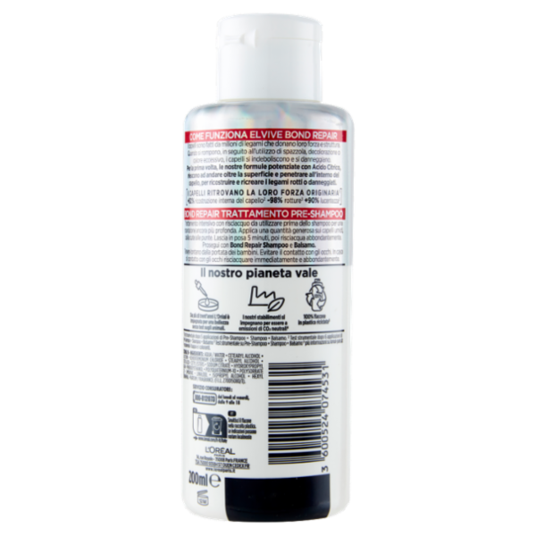 L'Oréal Paris Elvive Bond Repair Pre-Shampoo Con Acido Citrico Per Capelli Danneggiati, 200 ml