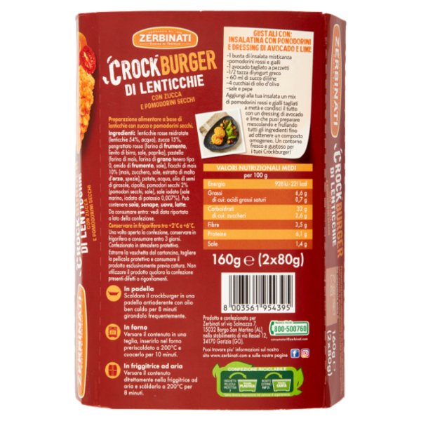 Zerbinati Crockburger di Lenticchie con Zucca e Pomodorini Secchi 2 x 80 g