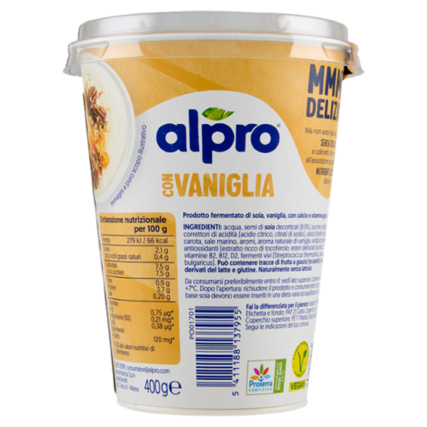 ALPRO Alternativa Vegetale allo Yogurt, Vaniglia, a base di Soia, basso in Grassi, No Lattosio, 400g