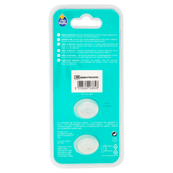 neo Baby Light Succhietto Anatomico in Silicone 6m+ Dino Glow 2 pz