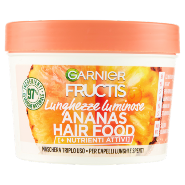Garnier Fructis Hair Food Maschera Ananas Lunghezze Luminose, per capelli lunghi e spenti, 390 ml