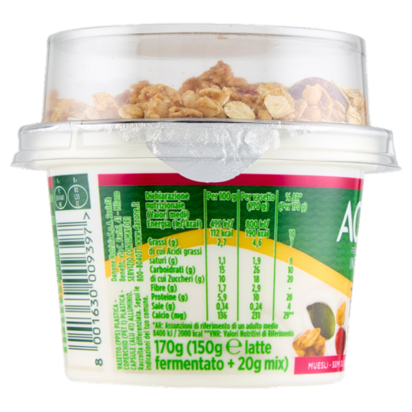 ACTIVIA Fibre Mix&Go con Probiotico Bifidus, Yogurt Bianco con Muesli,Semi Zucca,Mirtilli Rossi,170g