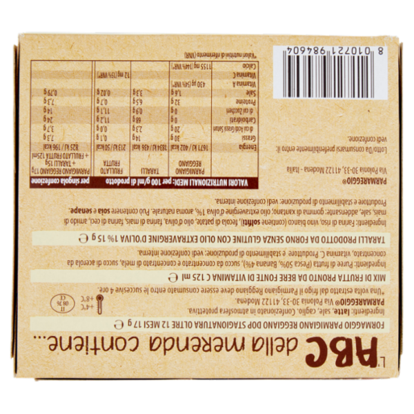 Parmareggio l'ABC della merenda con Parmigiano Reggiano e Taralli Senza Glutine