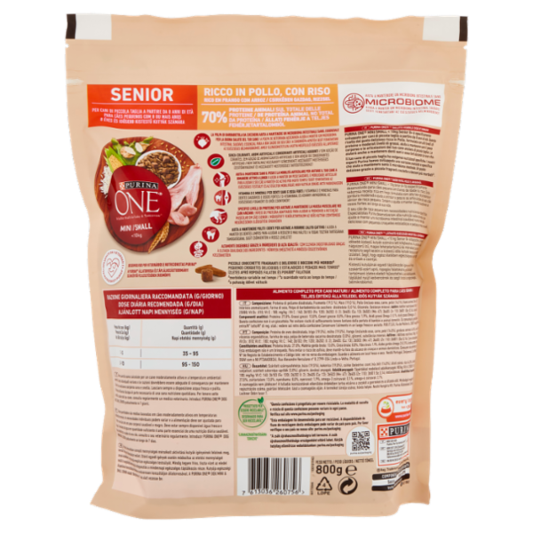 PURINA ONE Mini/Small Senior Ricco in Pollo, con Riso 800 g