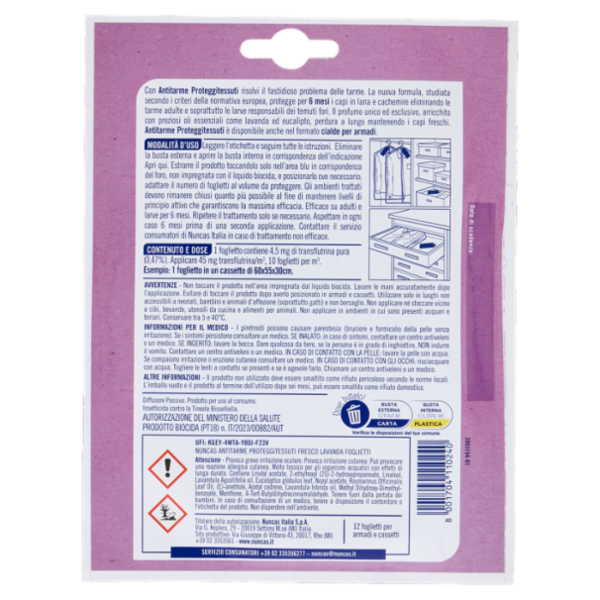 nuncas Antitarme Proteggitessuti Fresco Lavanda 12 pz