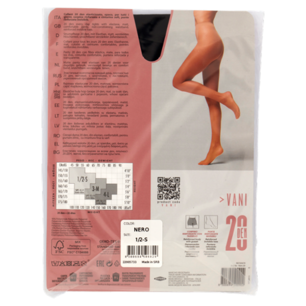 pompea Vani Collant Velato opaco comfort quotidiano con cinturino soft 20 Den 1/2-S Nero