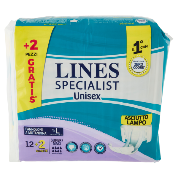 Lines Specialist Unisex Pannoloni a Mutandina Tg. L Super/Maxi 12+2 pz