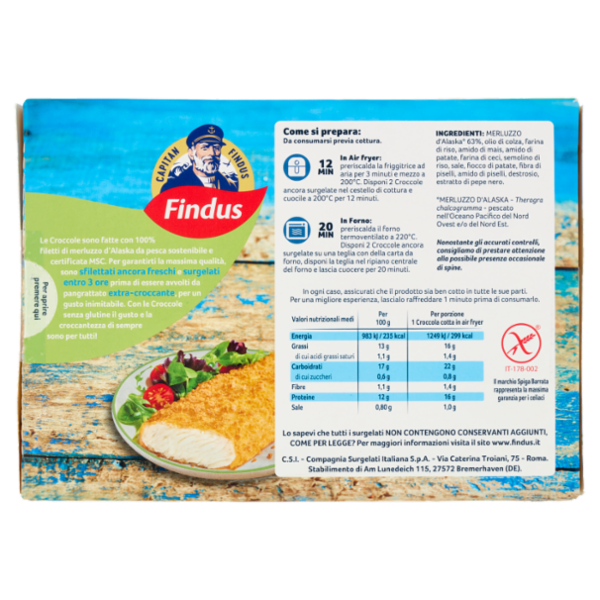 Capitan Findus 2 Croccole Senza Glutine con 100% Filetti di Merluzzo 250 g