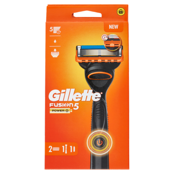 Gillette Rasoio Uomo Fusion5 Power a 5 lame, 1 Manico + 2 Lamette Barba