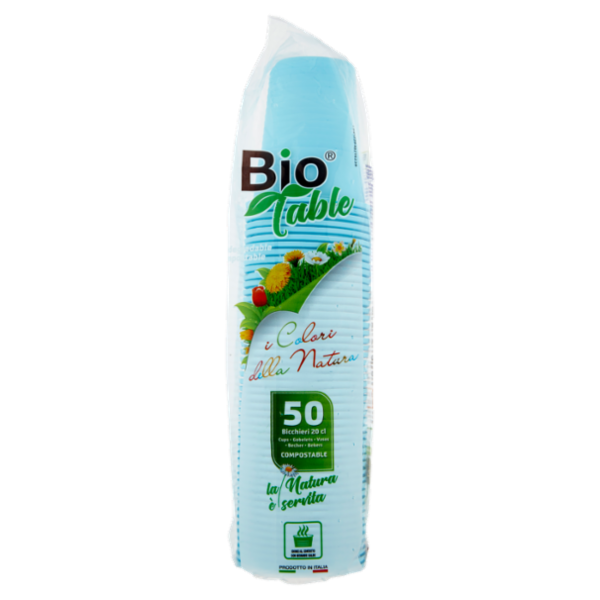 Bio Table i colori della natura Bicchieri 20 cl Compostable Azzurro 50 pz