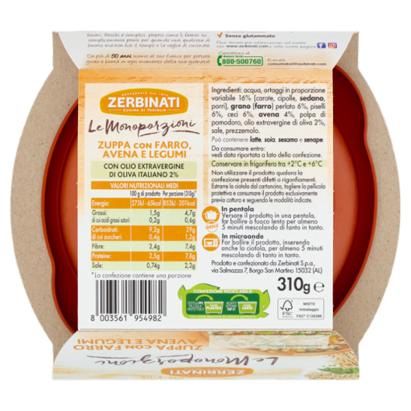 Zerbinati Le Monoporzioni Zuppa con Farro, Avena e Legumi 310 g
