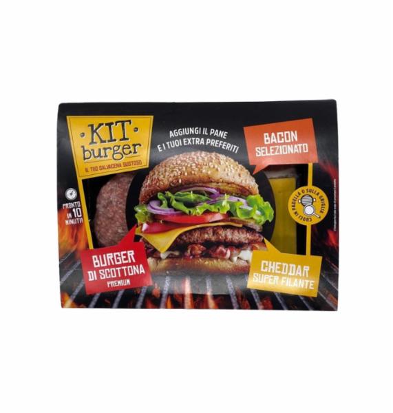 Kit Burger di Scottona Premium con Bacon e Cheddar 195 g