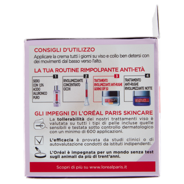 L'Oréal Paris Crema Viso Revitalift Filler Antirughe Rivolumizzante con Acido Ialuronico, SPF 50