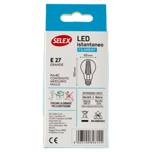 Selex Lampadina Led Goccia E27 7W Luce Calda