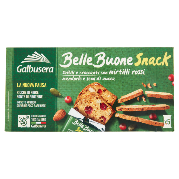 Galbusera BelleBuone Snack sottili e croccanti con mirtilli rossi, mandorle e semi di zucca 5 x 30 g