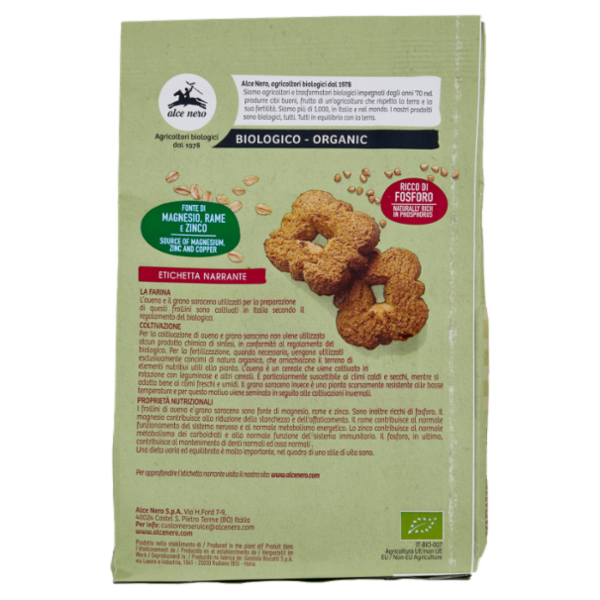 alce nero Frollini Avena e Grano Saraceno 250 g