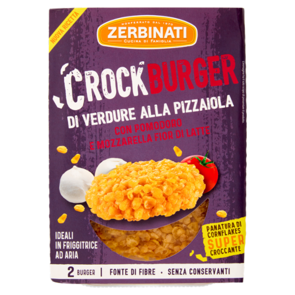 Zerbinati CrockBurger di Verdure alla Pizzaiola con Pomodoro e Mozzarella Fior di Latte 2 x 80 g