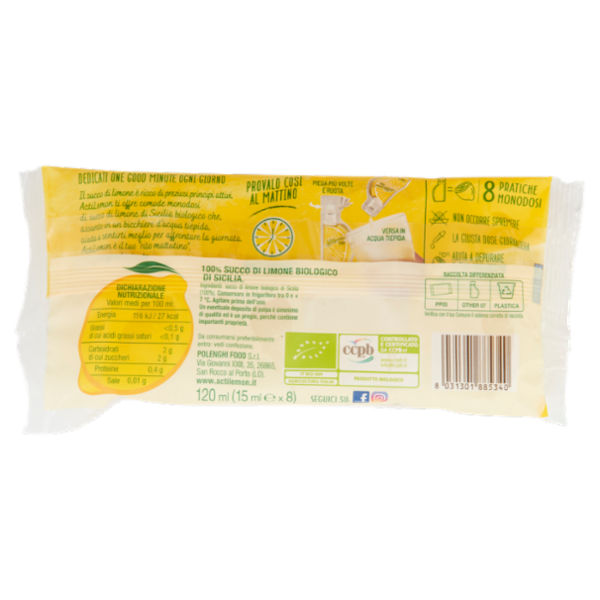 ActiLemon Succo di Limone Bio 8 x 15 ml