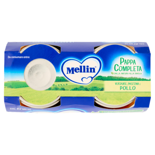 MELLIN Pappa Completa, Pastina Verdure Pollo, dal 6° mese, 2x250g