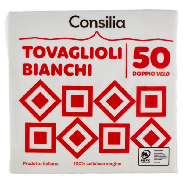 Consilia Tovaglioli 2 Veli 38x38 cm Bianchi 50 pezzi