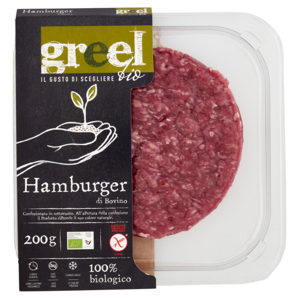 greel bio Hamburger di Bovino 100% biologico 0,200 kg