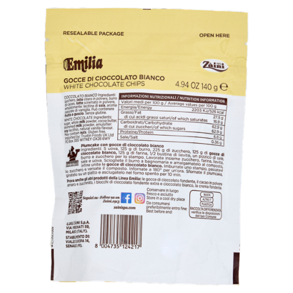 Zàini Emilia Gocce di Cioccolato Bianco 140 g
