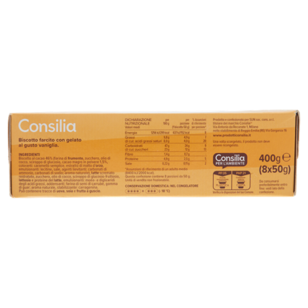 Consilia 8 Biscotti Ripieni di Gelato Vaniglia 400 g