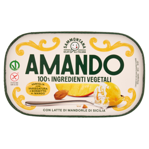Sammontana Amando Gelato alla Vaniglia e Sorbetto al Mango con Variegatura al Mango 400 g