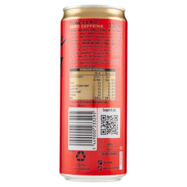 COCA-COLA Zero Zuccheri Senza Caffeina 330 ml (lattina)