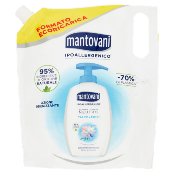 mantovani Sapone Liquido Neutro Talco e Fiori Formato Ecoricarica 750 ml