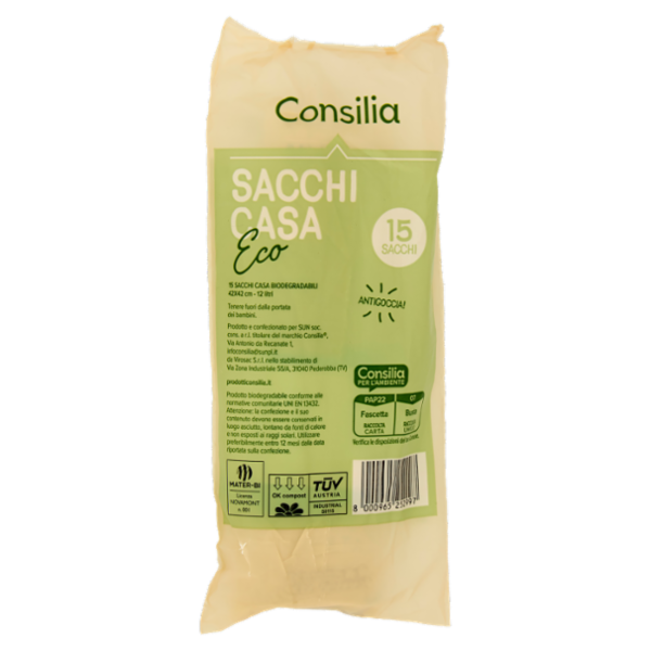 Consilia Sacchi Pattumiera Biodegradabili Antigoccia Cm 42X42 15 pezzi