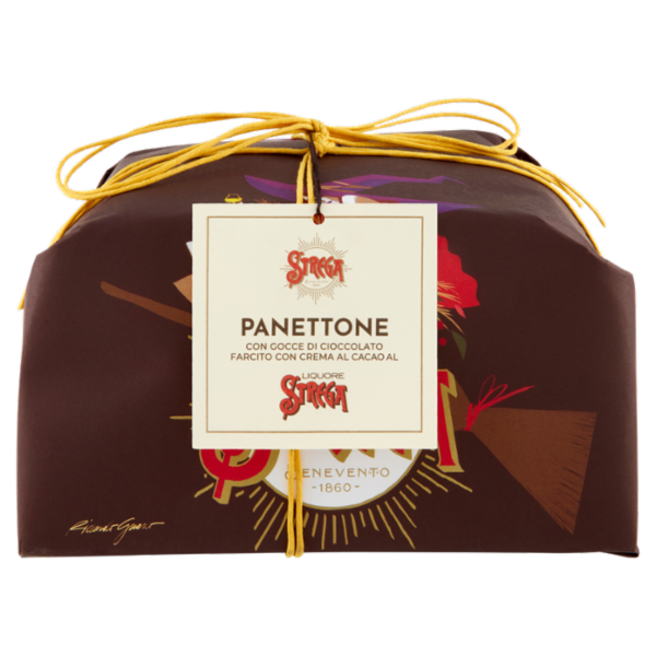 Strega Panettone con Gocce di Cioccolato Farcito con Crema al Cacao al Liquore Strega 1000 g