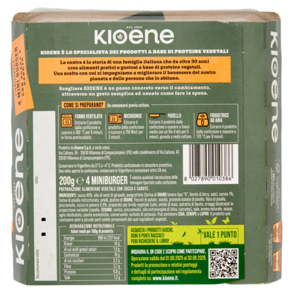 Kioene l'Originale 4 Mini Burger con Zucca e Carote 200 g