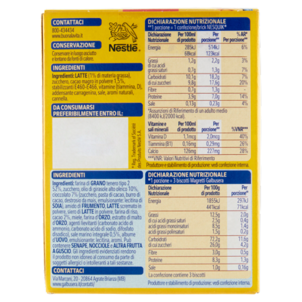 NESQUIK Box Merenda Nesquik Pronto da Bere con 3 frollini Magretti Galbusera Confezione 207 g