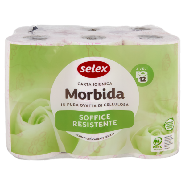 Selex Carta Igienica 3 Veli 180 Strappi 12 Rotoli
