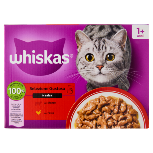 Whiskas Selezione Gustosa in salsa con manzo, con pollo 10x85g