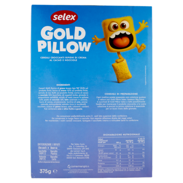Selex Gold Pillow Cereali Croccanti Ripieni di Crema al Cacao e Nocciole 375 g