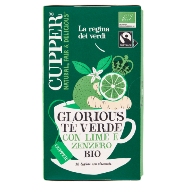 CUPPER Tè Verde Lime e Zenzero Biologico e Fairtrade, Tè Energizzante, 20 Bustine 35 g