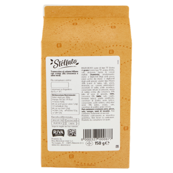 Riva Stellato Tramezzino Salame Milano, Olive Verdi e Crema di Crescenza 150 g