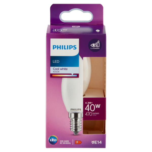 Philips Led candela vetro 40W E14 4000K non dim