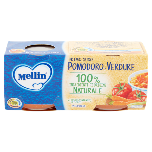 MELLIN Primo Sugo per la preparazione di pastine, Pomodoro e Verdure 2 x 80 g