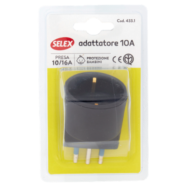 Selex Adattatore Semplice Spina 10A + 1 Presa 10-16A(Ted) Nero
