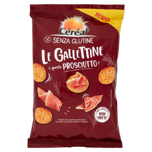 Céréal Senza Glutine Le Gallettine, gusto Prosciutto, mini gallette ai cereali non fritte - 70 g