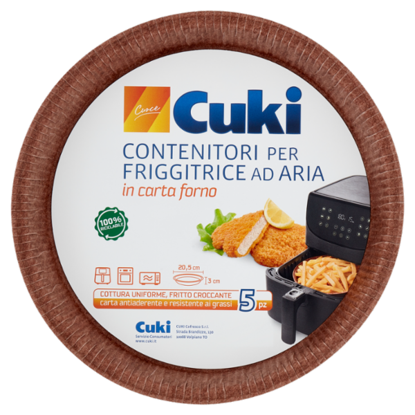 Cuki Cuoce Contenitori per Friggitrice ad Aria in carta forno 20,5 cm x 3 cm 5 pz