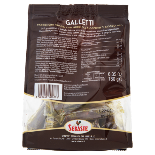 Sebaste Galletti torroncini friabili con nocciole ricoperti di cioccolato 180 g