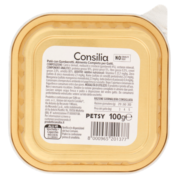 Consilia Petsy Gatto Paté con Gamberetti 100 g
