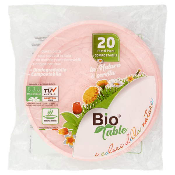 Bio Table I colori della natura Piatti Piani Compostabili Rosa 20 pz